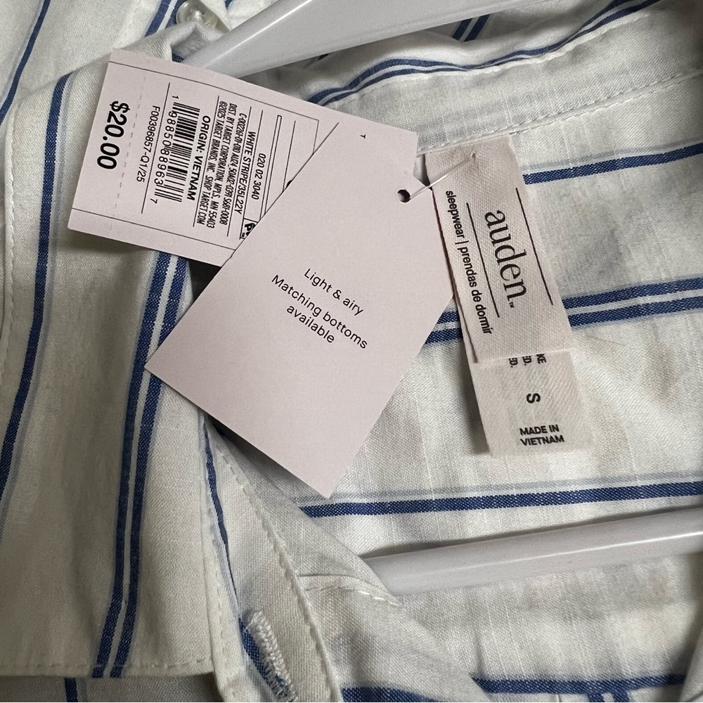 🌸2/$20 NWT Auden Blue and White Striped Button-Down Pajama Shirt Size S - Picture 3 of 5